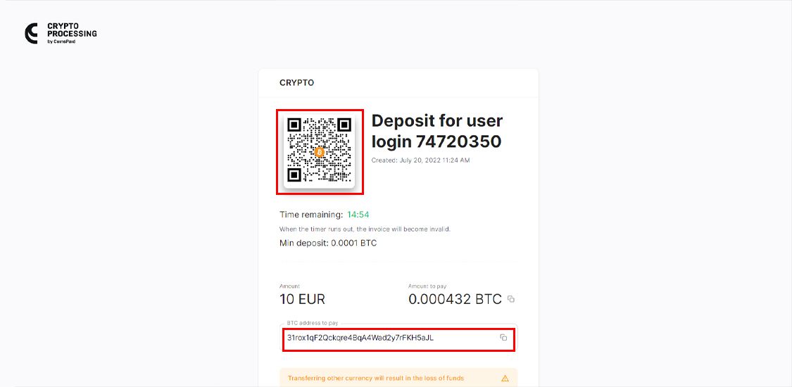 Como efetuar um depósito com Bitcoin – Passo 5