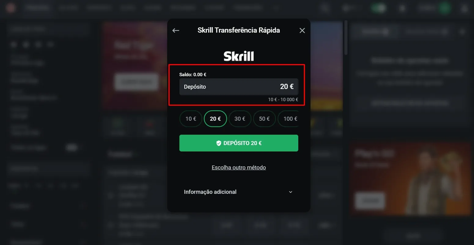 Skrill Depósito - passo 4